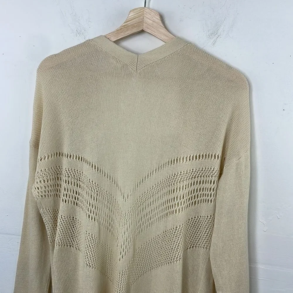 Wild Pearl Open Cardigan with fringe boho cotton crochet design Large cream